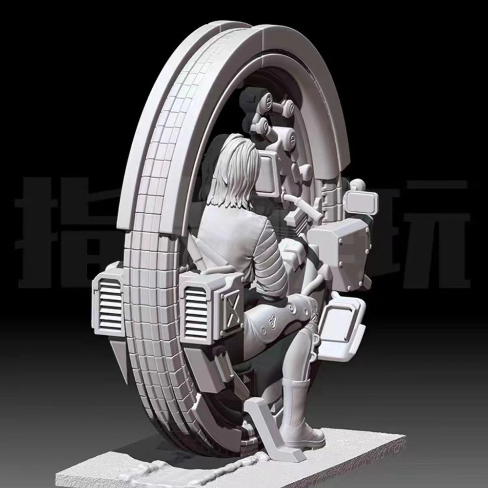 Cyberpunk Pilot on Futuristic Motorcycle — 65mm Resin Figure