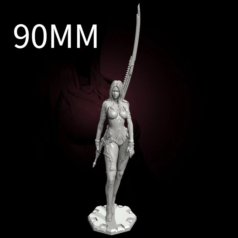 75mm Tactical Female Warrior with Orange-Accented Armor, Resin Model Figure Kit, Fantasy Theme, Unassembled and Unpainted