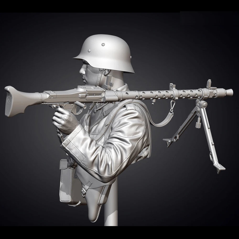 1/10 WWII German MG34 Gunner, Resin Model Bust Kit, Unassembled and Unpainted