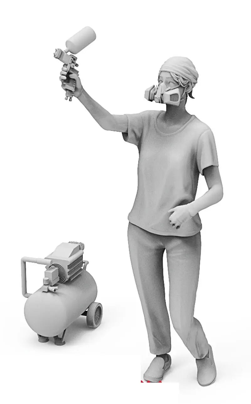 1/35 Female Photographers with Robot Companions, 5 Figures, Resin Model Figure Kit, Unassembled and Unpainted