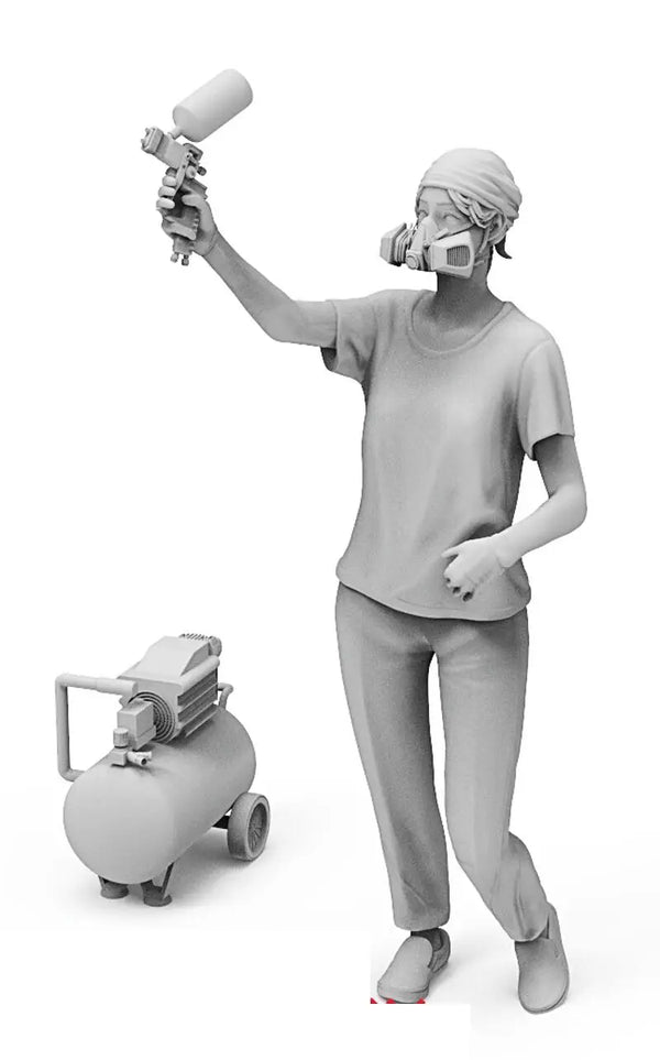 1/35 Female Photographers with Robot Companions, 5 Figures, Resin Model Figure Kit, Unassembled and Unpainted
