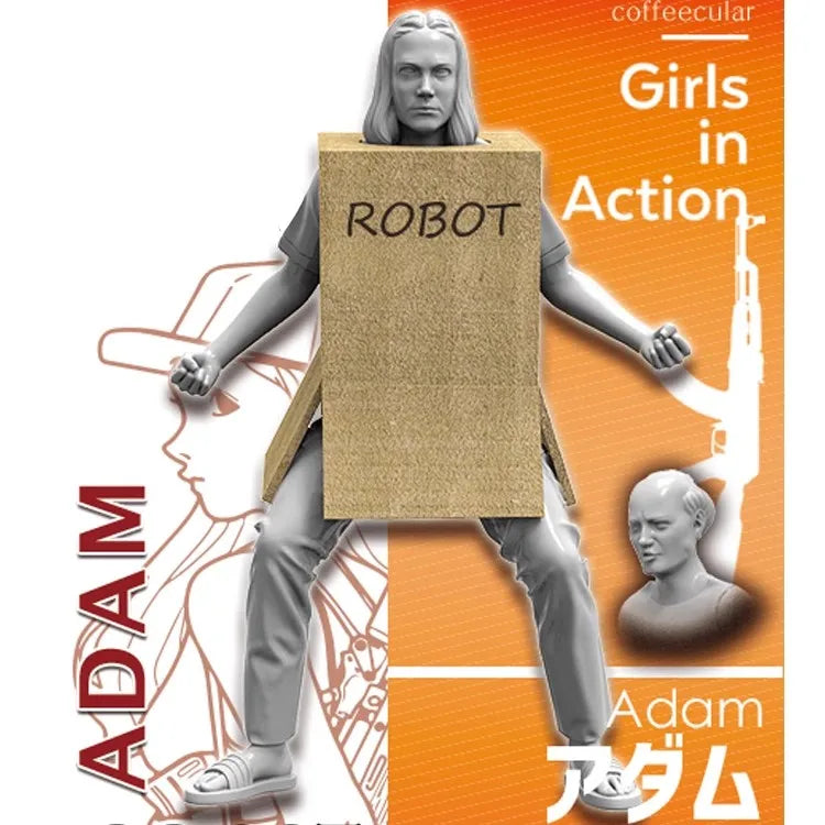 1/24 Long-Haired Anime Girl in Cargo Pants, Resin Model Figure Kit, Anime Theme, Unassembled and Unpainted