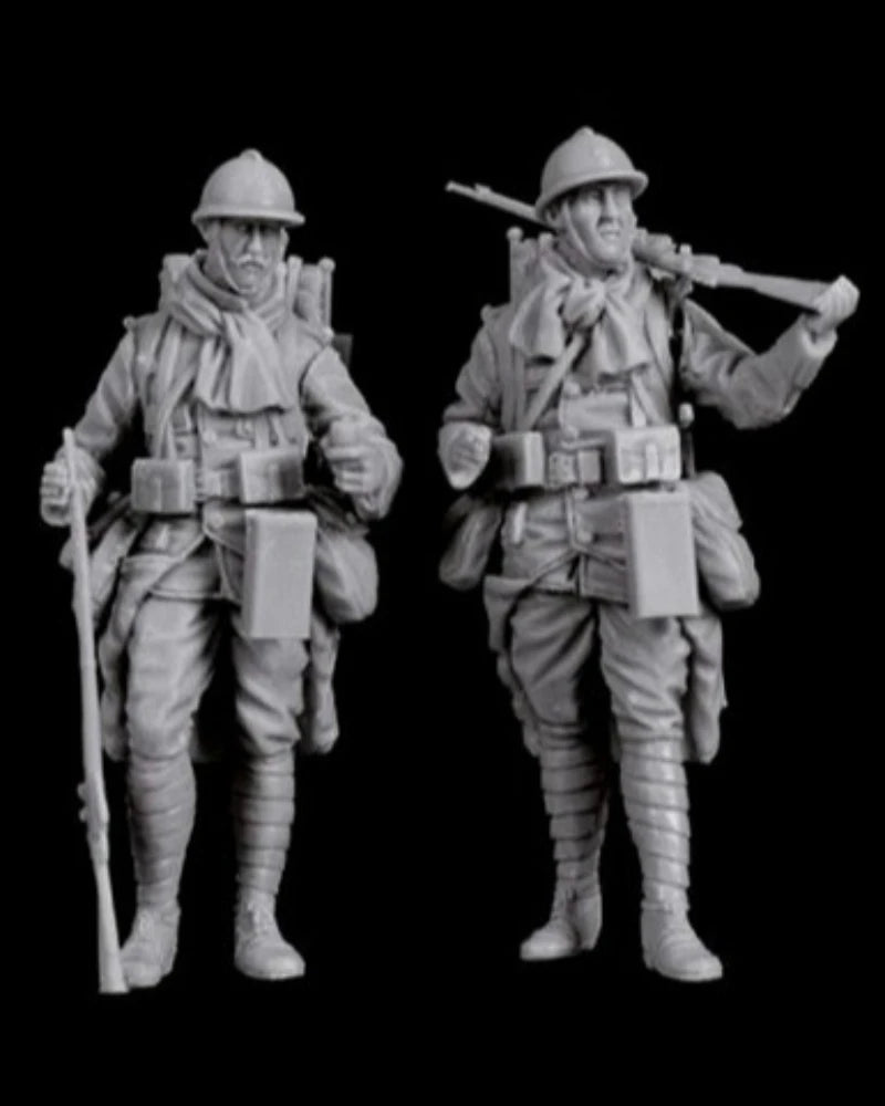 1/35 WWI French Colonial Infantry with Gas Masks, 2 Figures, Resin Model Figure Kit, Unassembled and Unpainted