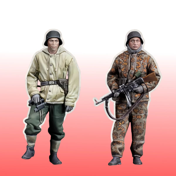 1/35 WWII German Infantry with MP40 and Camo Smock, 2 Figures, Resin Model Figure Kit, Unassembled and Unpainted
