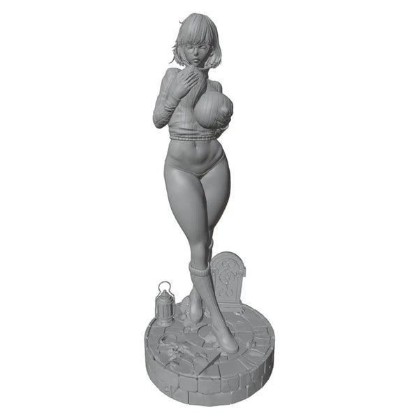 1/24 Red-Haired Woman in Orange Jacket with Glasses, Resin Model Figure Kit, Unassembled and Unpainted