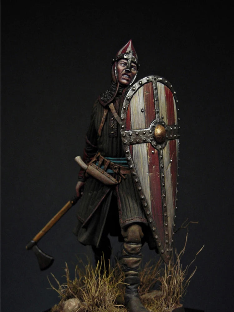 75mm Ancient Nordic Warriors with Shield and Axe, Resin Model Figure Kit, Unassembled and Unpainted