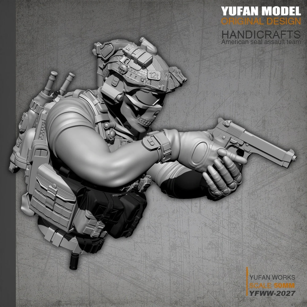 50mm Modern Navy SEAL, Resin Model Bust Kit, Unassembled and Unpainted