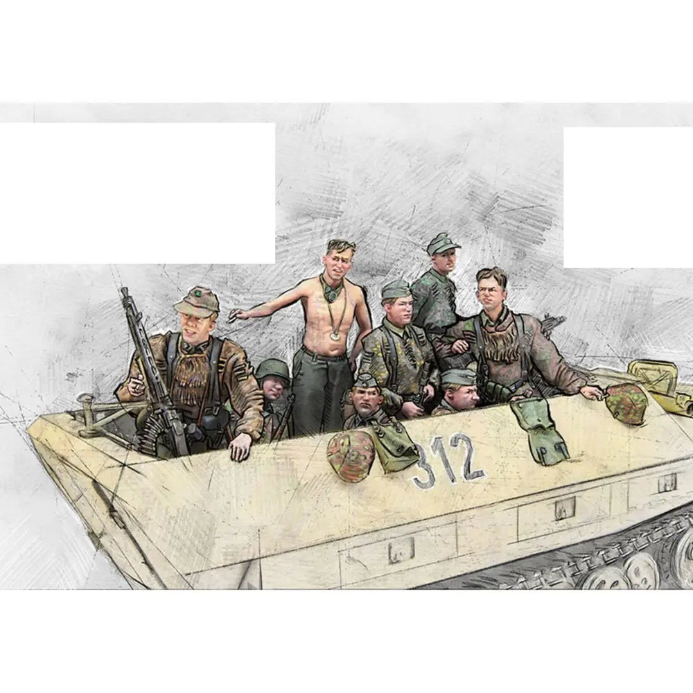 1/35 WWII German Halftrack, 9 Figures, Resin Model Figure Kit, Unassembled and Unpainted
