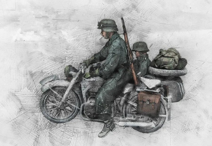 1/35 WWII Military Motorcycle Soldiers, 2 Figures, Resin Model Figure Kit, Unassembled and Unpainted