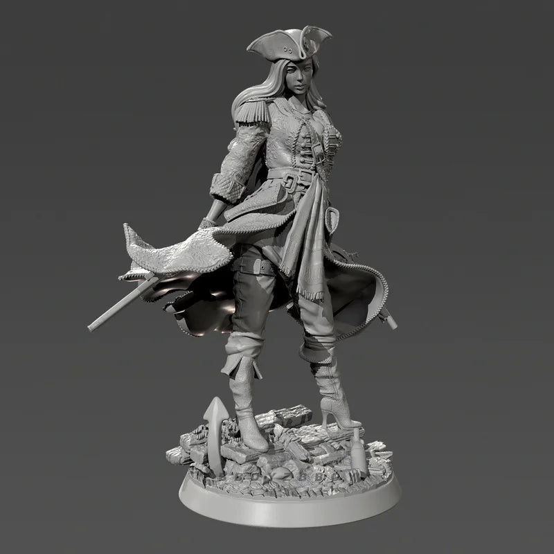 75mm Napoleonic Female Officer with Spear, Resin Model Figure Kit, Unassembled and Unpainted