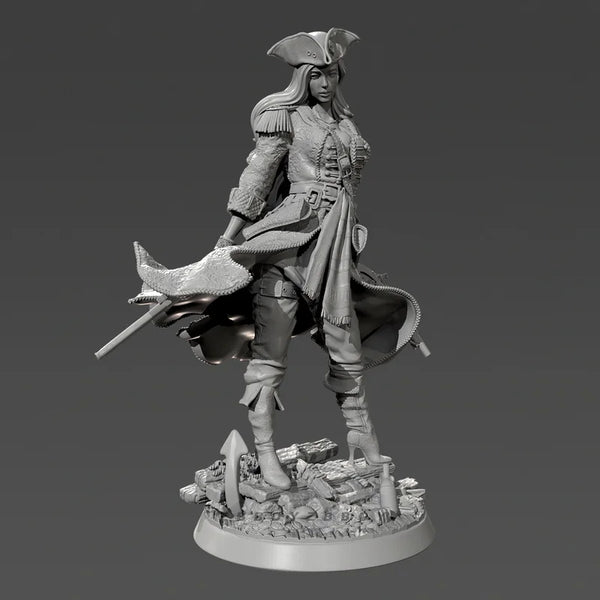 75mm Napoleonic Female Officer with Spear, Resin Model Figure Kit, Unassembled and Unpainted