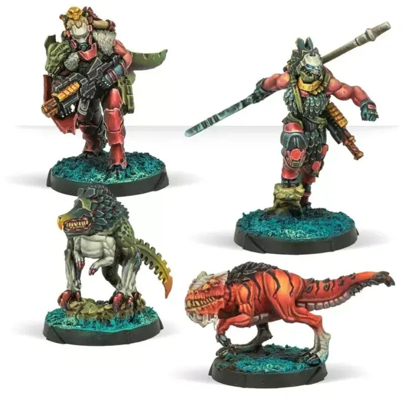 28mm Warriors & Creatures, 5 Figures, Resin Model Figure Kit, Fantasy Theme, Unassembled and Unpainted