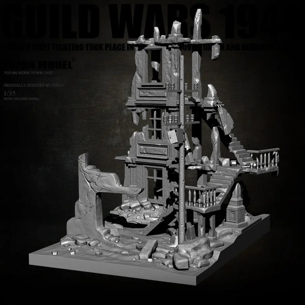 1/35 WWII Ruined Buildings, Resin Model Terrain Kit, Unpainted