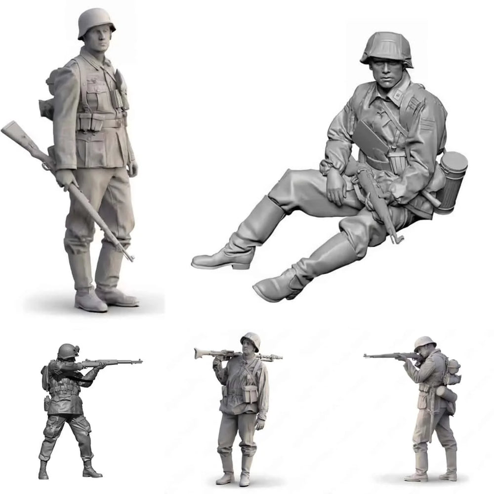 1/35 WWII German Infantry Combat Squad, 5 Figures, Resin Model Figure Kit, Unassembled and Unpainted