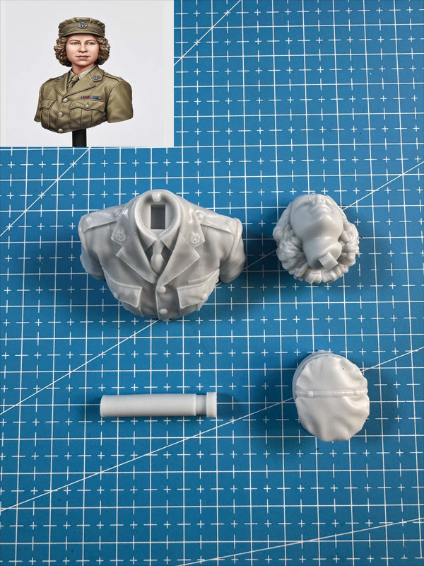 60mm WWII British ATS Officer, Resin Model Bust Kit, Unassembled and Unpainted