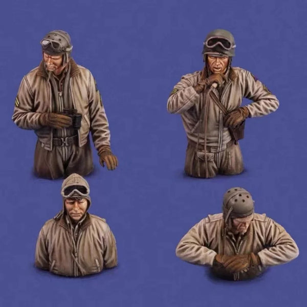 1/35 WWI Military Aviator Set, 4 Figures, Resin Model Figure Kit, Unassembled and Unpainted