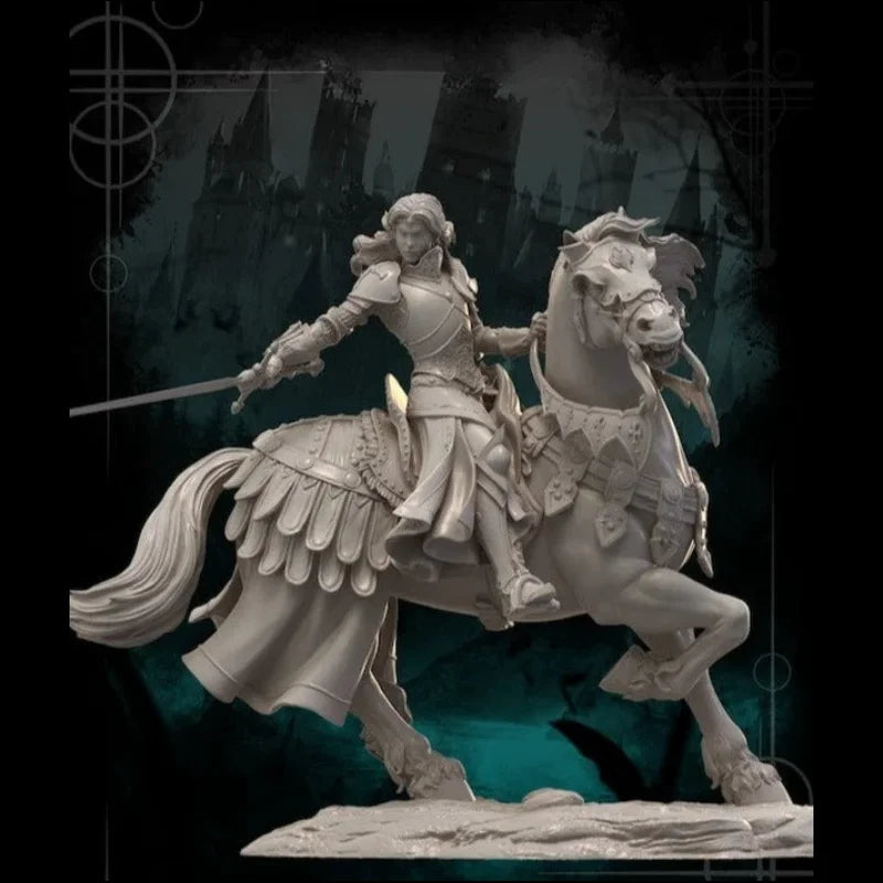 1/24 Female Knight Mounted, Resin Model Figure Kit, Fantasy Theme, Unassembled and Unpainted