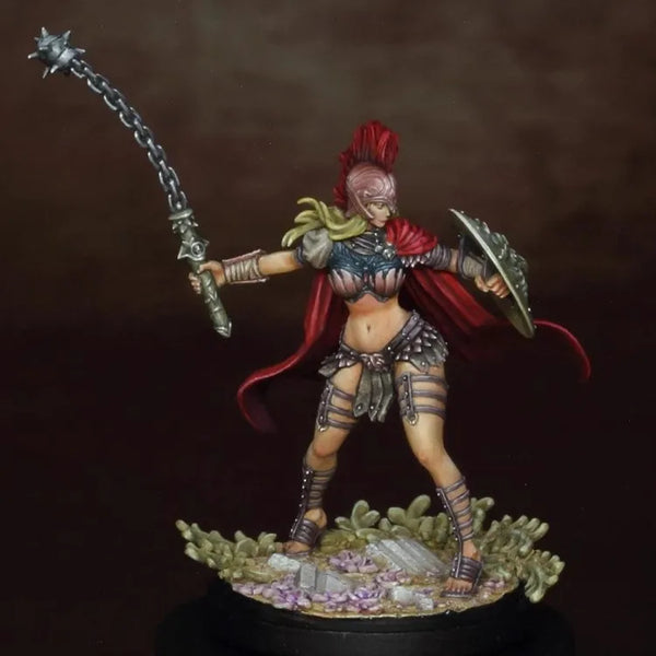 30mm Tribal Warrior with Spiked Mohawk Flail and Shield, Resin Model Figure Kit, Fantasy Theme, Unassembled and Unpainted