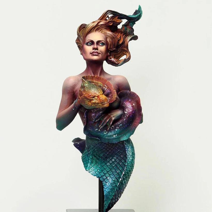 1/10 Horned Mermaid with Magical Orb, Resin Model Bust Kit, Fantasy Theme, Unassembled and Unpainted