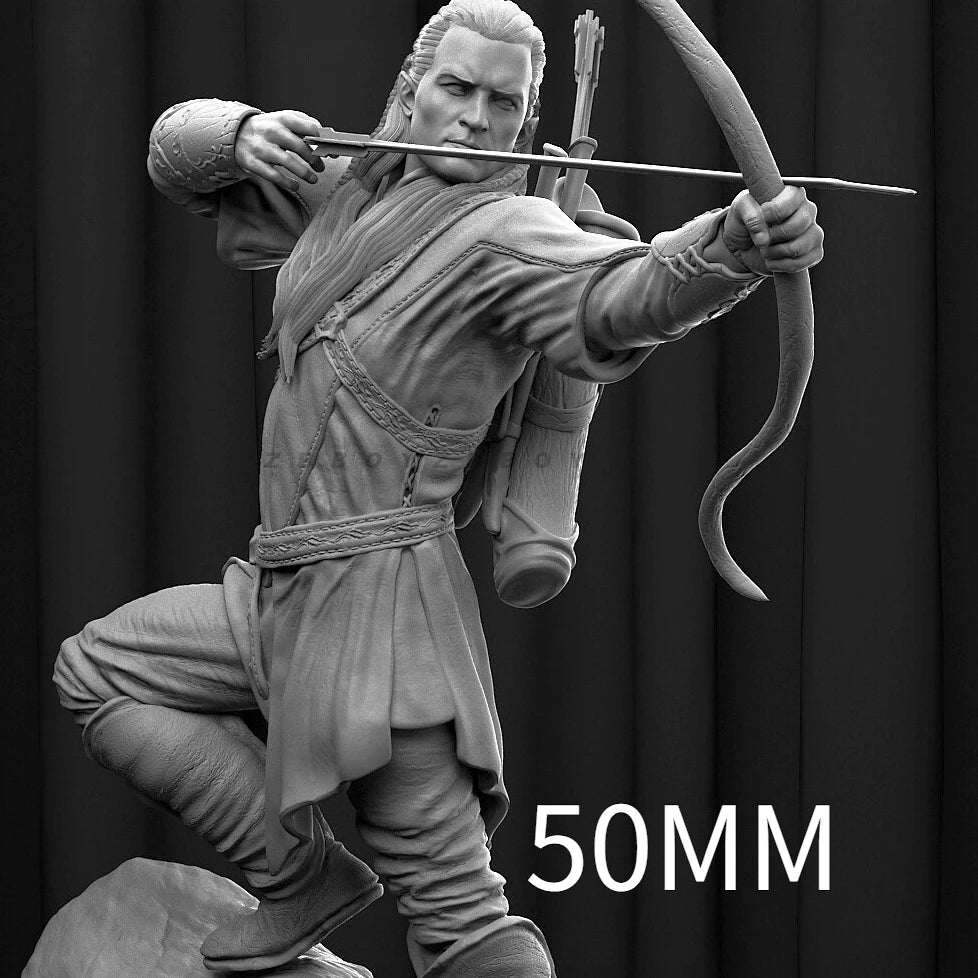 90mm Medieval Elven Prince Archer, Resin Model Figure Kit, Unassembled and Unpainted