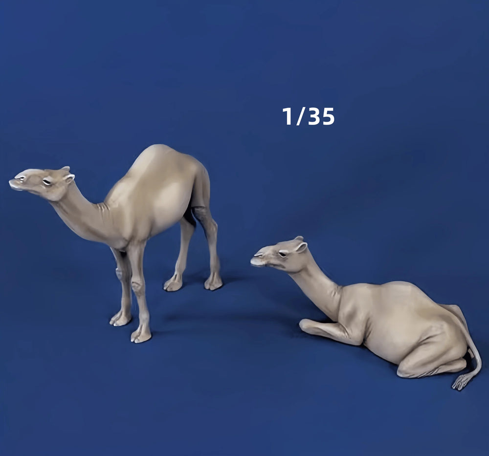 1/35 North African Camel Scene, 2 Figures, Resin Model Diorama Kit, Wildlife Theme, Unassembled and Unpainted