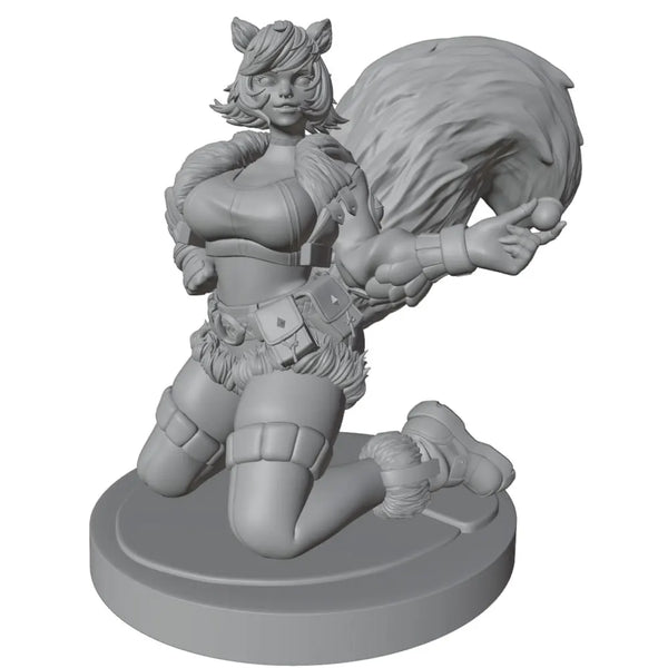 1/24 Cat-Eared Warrior Kneeling in Orange Fur-Trim Armor, Resin Model Figure Kit, Anime Theme, Unassembled and Unpainted