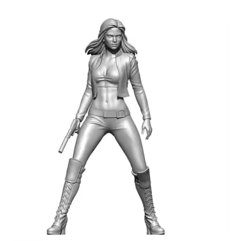 1/35 Female Operative with Long Hair and Pistol, Resin Model Figure Kit, Unassembled and Unpainted