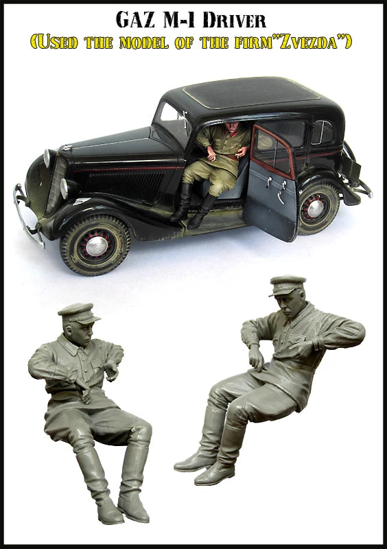 1/35 WWII Soviet GAZ M-1 Vehicle with Driver, 2 Figures, Resin Model Vehicle Kit, Unassembled and Unpainted