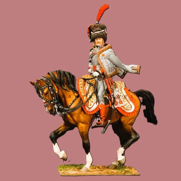 90mm Napoleonic French Dragoon Officer with Carbine and Plume, Resin Model Figure Kit, Unassembled and Unpainted