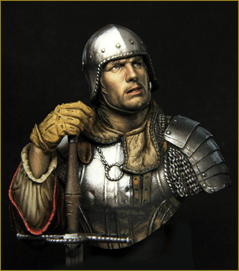 1/10 Medieval Bearded Knight with Red Shield, Resin Model Bust Kit, Unassembled and Unpainted