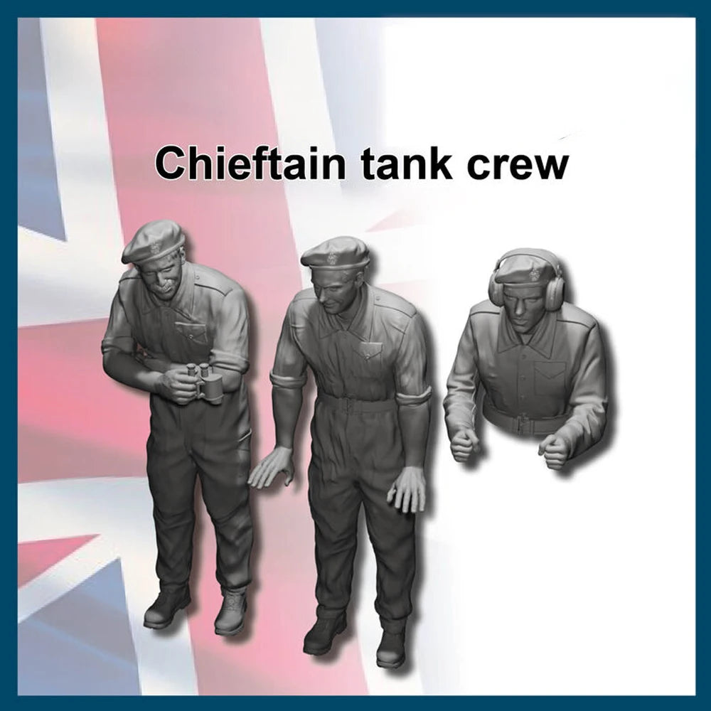 1/35 Cold War British Chieftain Tank Crew, 3 Figures, Resin Model Figure Kit, Unassembled and Unpainted