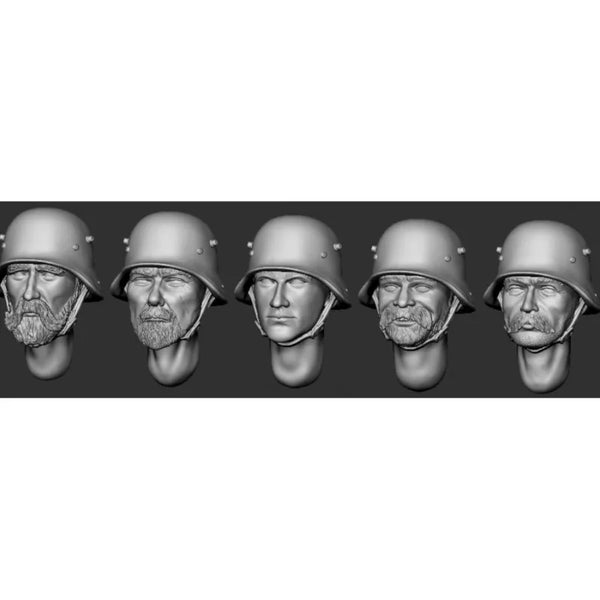 1/35 WWII German Infantry Bearded Heads, 5 Figures, Resin Model Figure Kit, Unassembled and Unpainted