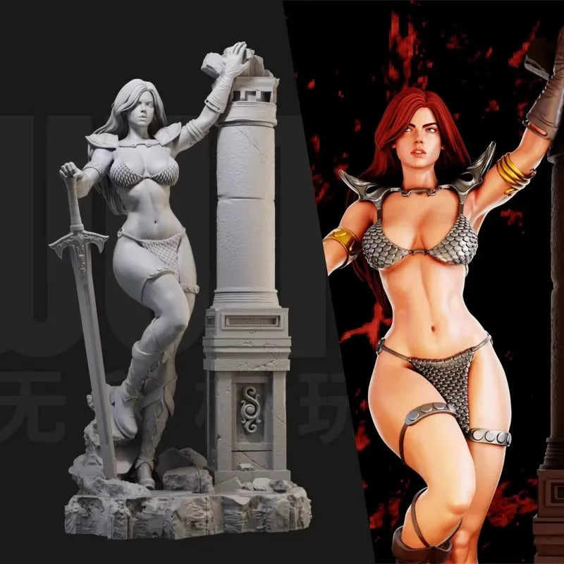 1/24 Female Swordsman with Base, Resin Model Figure Kit, Fantasy Theme, Unassembled and Unpainted