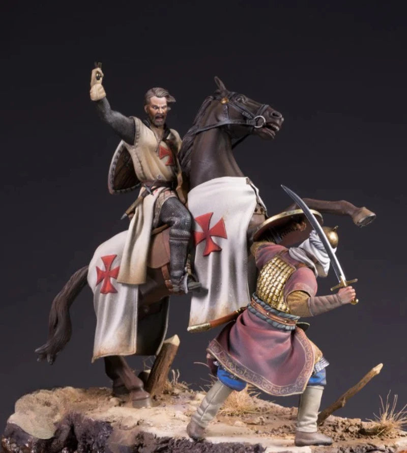 1/24 Medieval Crusader Knight Templar Vs Saracen, 2 Figures, Resin Model Figure Kit, Unassembled and Unpainted