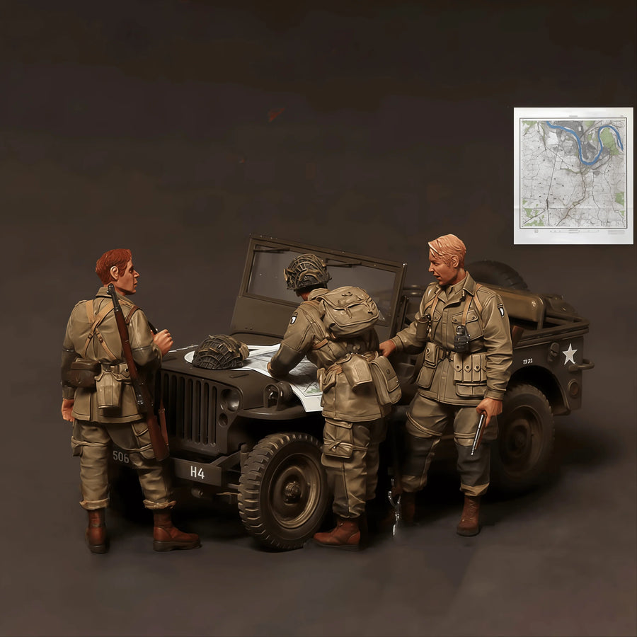 WWII American Officers & Jeep Crew 3-Figure Set 1/35 Resin Kit - resin model view 2