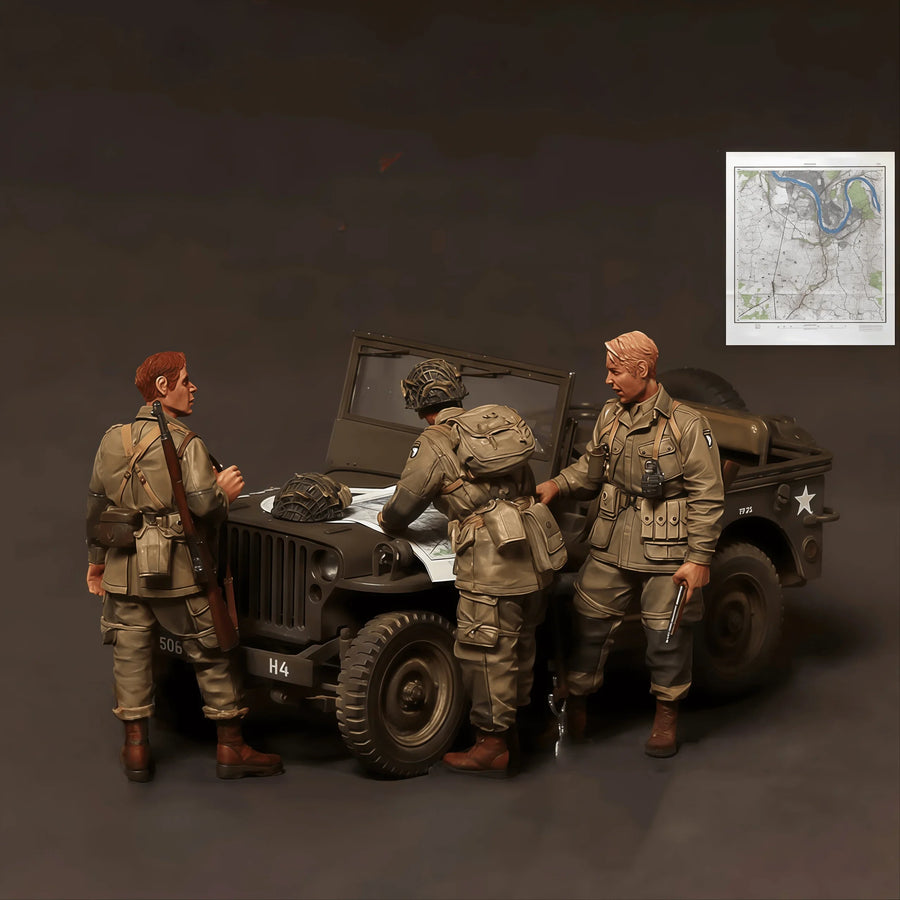 WWII American Officers & Jeep Crew 3-Figure Set 1/35 Resin Kit - unpainted resin model kit