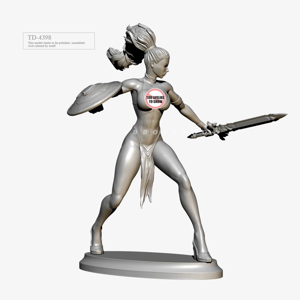 75mm Female Warrior Dual-Wielding Curved Blades, Resin Model Figure Kit, Fantasy Theme, Unassembled and Unpainted
