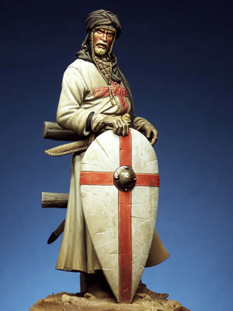 1/18 Medieval Crusader Templar Knight with Shield, Resin Model Figure Kit, Unassembled and Unpainted