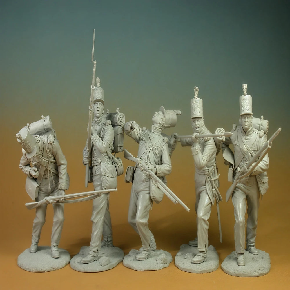 75mm Napoleonic British Guards, 5 Figures, Resin Model Figure Kit, Unassembled and Unpainted
