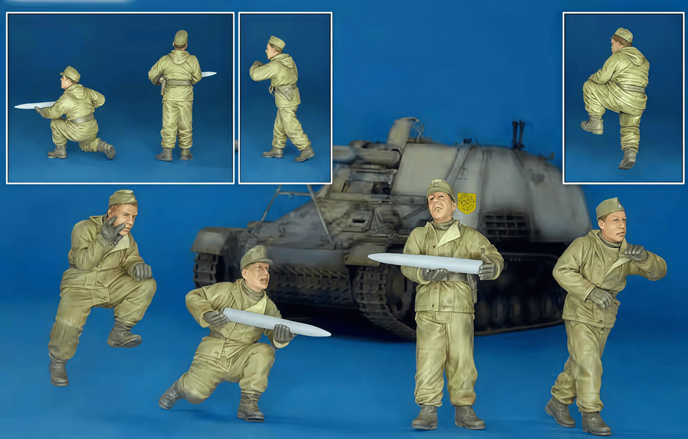 1/35 WWII German Tank Crew Operating T-34, 4 Figures, Resin Model Figure Kit, Unassembled and Unpainted
