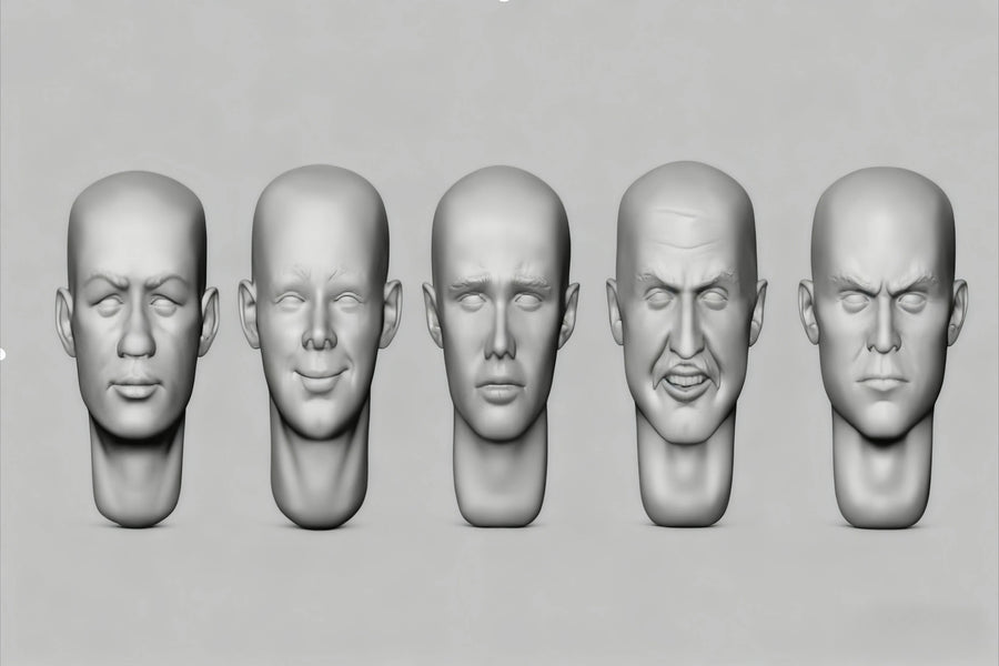 1/35 Male Head Set — 5 Variants (Resin Accessory) - resin model view 2