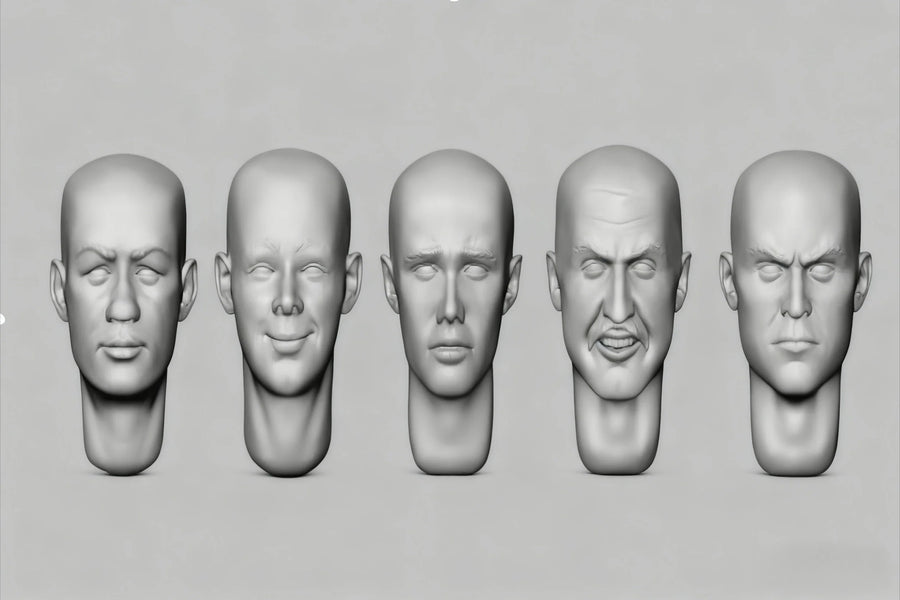 1/35 Male Head Set — 5 Variants (Resin Accessory) - unpainted resin model kit