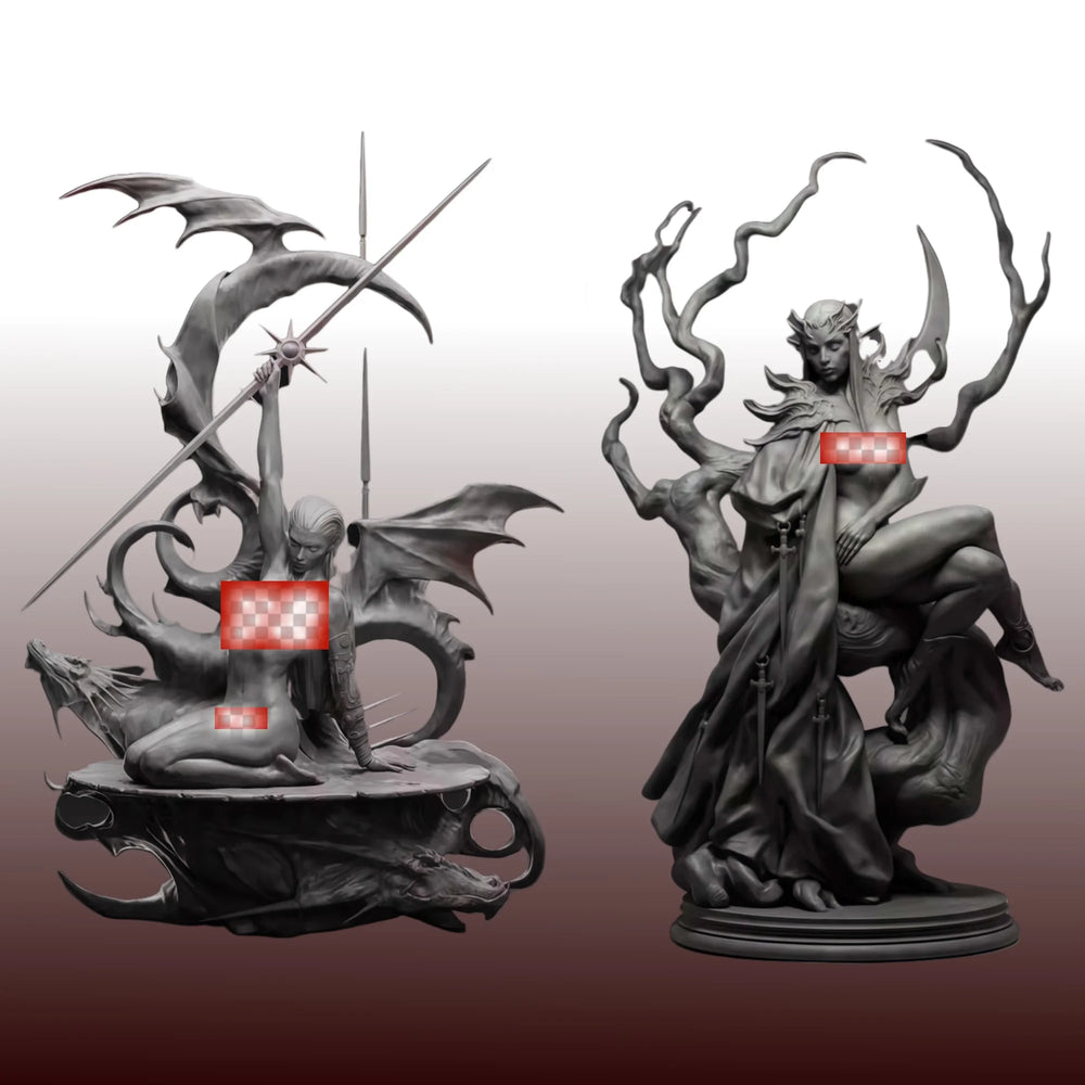 1/24 Demon, 2 Figures, Resin Model Figure Kit, Fantasy Theme, Unassembled and Unpainted
