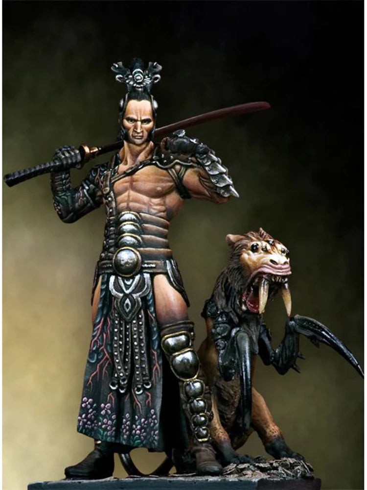 1/32 Barbarian Warrior & Beasts, Resin Model Figure Kit, Fantasy Theme, Unassembled and Unpainted