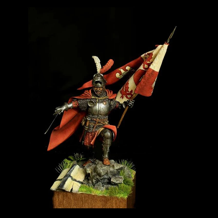 1/24 Medieval Knight Commander with Heraldic Banner, Resin Model Figure Kit, Unassembled and Unpainted