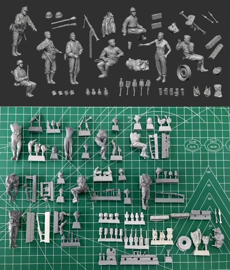 1/35 WWII German Half-Track Crew, 8 Figures, Resin Model Figure Kit, Unassembled and Unpainted