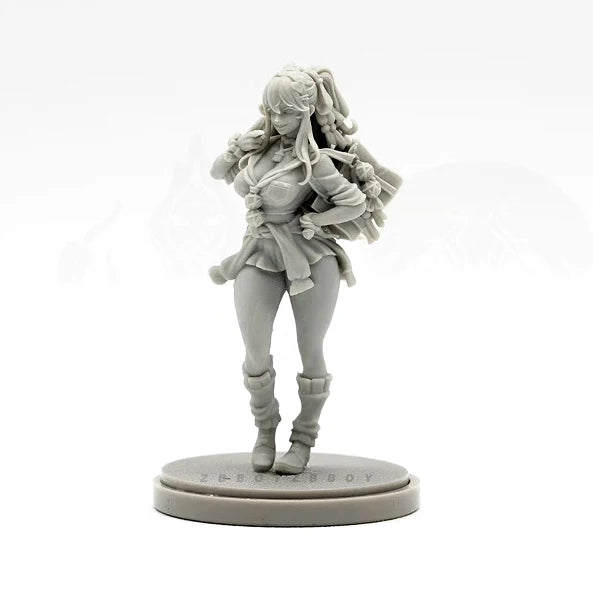 38mm Girl with Long Wavy Hair in Pink Corset Dress, Resin Model Figure Kit, Anime Theme, Unassembled and Unpainted
