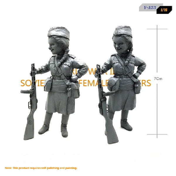 1/16 WWII Female Soldiers, 2 Figures, Resin Model Figure Kit, Unassembled and Unpainted