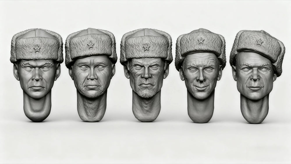 1/35 WWII Soviet Infantry Soldier Heads, 5 Figures, Resin Model Figure Kit, Unassembled and Unpainted