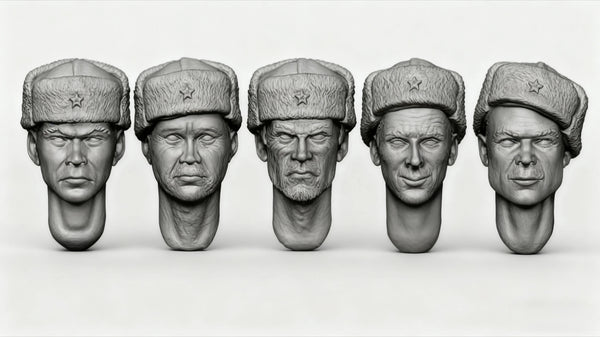 1/35 WWII Soviet Infantry Soldier Heads, 5 Figures, Resin Model Figure Kit, Unassembled and Unpainted